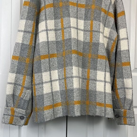 Rachel Zoe Grey/Cream/Mustard Plaid Sweater Shacket Size S (fits oversized)‎ - Picture 9 of 12